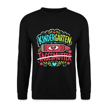 Hallo Kindergarten Tagesmutter - Unisex Pullover - Schwarz - Vorne - Alina (178cm) & Michal (187cm)
