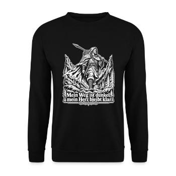 Mein Weg ist dunkel – Mein Herz bleibt klar - Unisex Pullover - Schwarz - Vorne - Alina (178cm) & Michal (187cm)