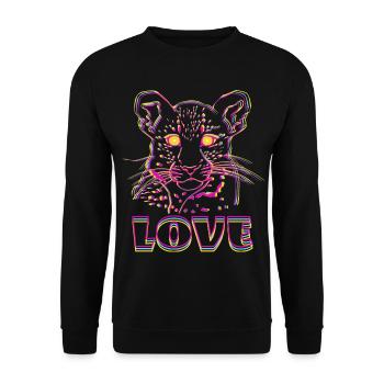 Neon-Tiger Love Kunst - Unisex Pullover - Schwarz - Vorne - Alina (178cm) & Michal (187cm)