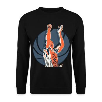 Basketballspieler Arme hoch - Retro Stil - Unisex Pullover - Schwarz - Vorne - Alina (178cm) & Michal (187cm)