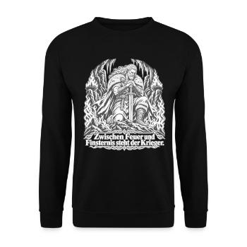 Zwischen Feuer und Finsternis – Nordischer Krieger - Unisex Pullover - Schwarz - Vorne - Alina (178cm) & Michal (187cm)