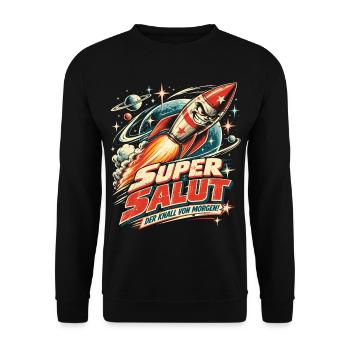 Super Salut Feuerwerk Retro Rakete - Unisex Pullover - Schwarz - Vorne - Alina (178cm) & Michal (187cm)