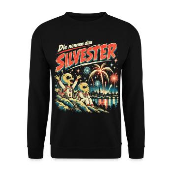 Die nennen das Silvester Alien Feuerwerk - Unisex Pullover - Schwarz - Vorne - Alina (178cm) & Michal (187cm)