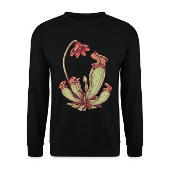 Karnivoren Pitcherpflanze - Botanische Kunst - Unisex Pullover - Schwarz - Vorne - Alina (178cm) & Michal (187cm)
