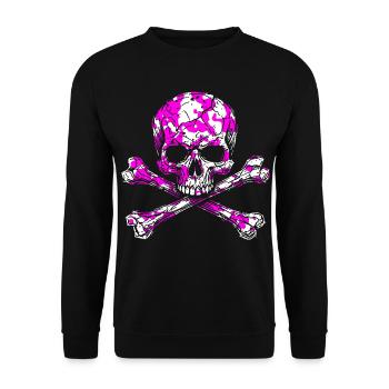 Pink-Weißes Schädelkreuz - Unisex Pullover - Schwarz - Vorne - Alina (178cm) & Michal (187cm)