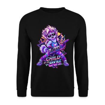 80er Jahre Alpaka mit Keytar – Retro Neon - Unisex Pullover - Schwarz - Vorne - Alina (178cm) & Michal (187cm)