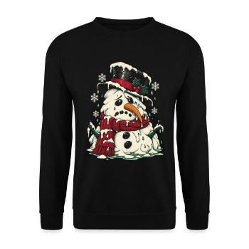 Schmelzender Schneemann im Winterschal - Unisex Pullover - Schwarz - Vorne - Alina (178cm) & Michal (187cm)