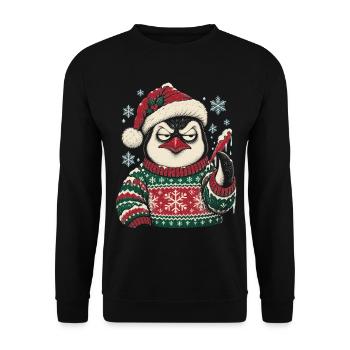 Grumpy Penguin Weihnachtspullover - Unisex Pullover - Schwarz - Vorne - Alina (178cm) & Michal (187cm)