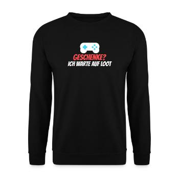 Geschenke? Ich warte auf Loot - Unisex Pullover - Schwarz - Vorne - Alina (178cm) & Michal (187cm)