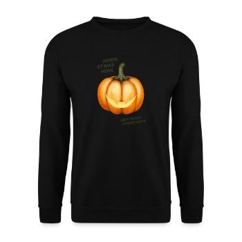 Innen etwas hohl, aber grinse sympathisch - Kürbis - Unisex Pullover - Schwarz - Vorne - Alina (178cm) & Michal (187cm)