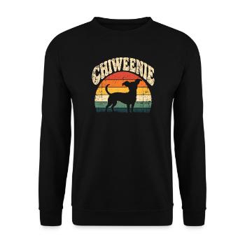 Chiwende Hundesilhouette Retro-Sonnenuntergang - Unisex Pullover - Schwarz - Vorne - Alina (178cm) & Michal (187cm)