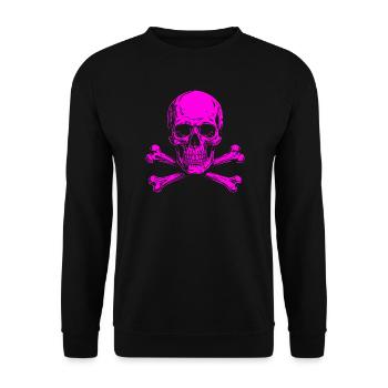 Neon Pink Skull mit Knochenkreuz - Unisex Pullover - Schwarz - Vorne - Alina (178cm) & Michal (187cm)