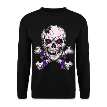 Schädelkreuz Neonlila Piraten Skull - Unisex Pullover - Schwarz - Vorne - Alina (178cm) & Michal (187cm)