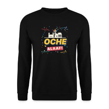 Oche Alaaf Retro Aachen Karneval Skyline Konfetti - Unisex Pullover - Schwarz - Vorne - Alina (178cm) & Michal (187cm)
