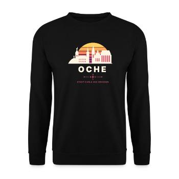 Oche Retro Sunset Skyline Stadt Karls des Großen - Unisex Pullover - Schwarz - Vorne - Alina (178cm) & Michal (187cm)