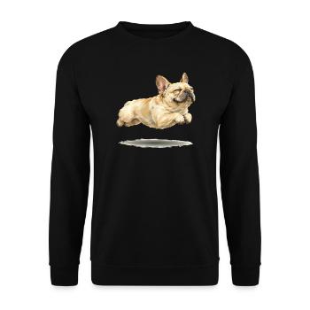 Schwebende Französische Bulldogge Im Schlaf - Unisex Pullover - Schwarz - Vorne - Alina (178cm) & Michal (187cm)