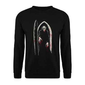 Gruselmann aus dem Sarg – Halloween Horror - Unisex Pullover - Schwarz - Vorne - Alina (178cm) & Michal (187cm)