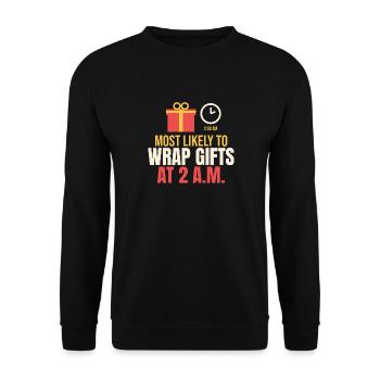 Geschenke um 2 Uhr morgens Weihnachten einpacken - Unisex Pullover - Schwarz - Vorne - Alina (178cm) & Michal (187cm)