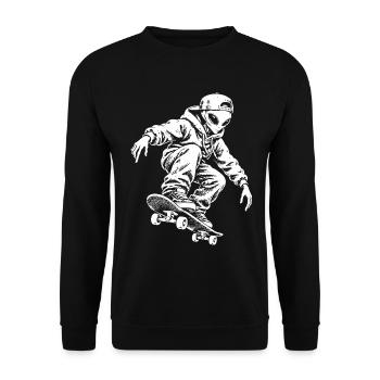 Alien Skater im Streetstyle - Ufo Skateboard - Unisex Pullover - Schwarz - Vorne - Alina (178cm) & Michal (187cm)
