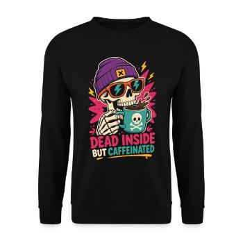 Kaffee-Totenkopf – Dead Inside But Caffeinated - Unisex Pullover - Schwarz - Vorne - Alina (178cm) & Michal (187cm)