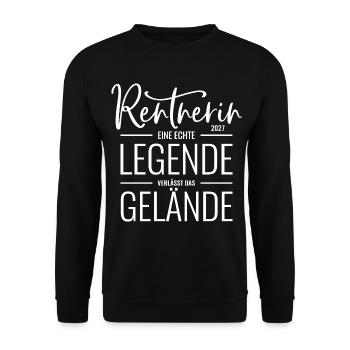 Rentnerin 2027 Legende verlässt Gelände / Rente - Unisex Pullover - Schwarz - Vorne - Alina (178cm) & Michal (187cm)