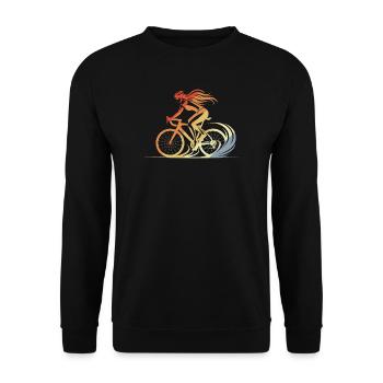 Retro Fahrradfahrerin - Unisex Pullover - Schwarz - Vorne - Alina (178cm) & Michal (187cm)