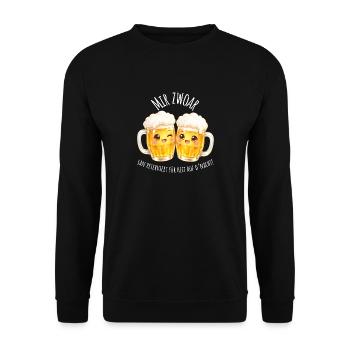 Mir Zwoa Bierfreunde: Zwei Gläser Stoßen - Unisex Pullover - Schwarz - Vorne - Alina (178cm) & Michal (187cm)