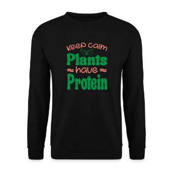 Keep Calm Pflanzen haben Protein - Unisex Pullover - Schwarz - Vorne - Alina (178cm) & Michal (187cm)