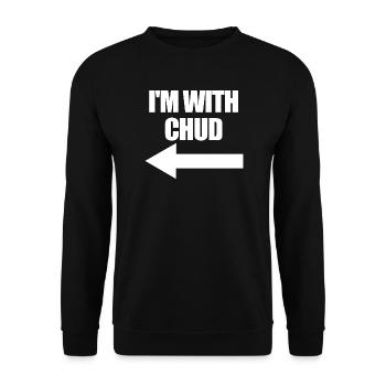 Ich bin bei Chud Arrow Left Funny Chud - Unisex Pullover - Schwarz - Vorne - Alina (178cm) & Michal (187cm)