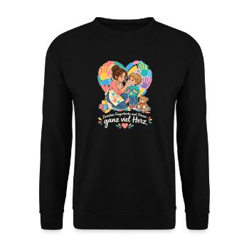 Erzieherin Geschenk Kita Dankeschön - Unisex Pullover - Schwarz - Vorne - Alina (178cm) & Michal (187cm)