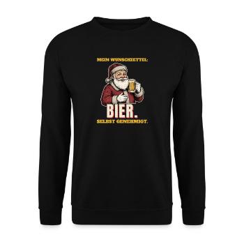 Wunschzettel: Bier. Selbst genehmigt. - Unisex Pullover - Schwarz - Vorne - Alina (178cm) & Michal (187cm)