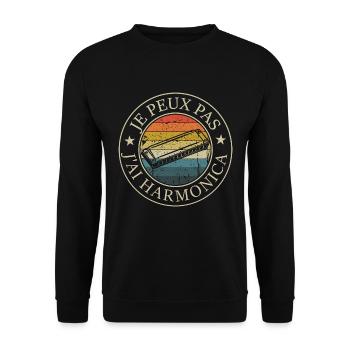 Ich Kann Nicht Ich Habe Mundharmonika Retro - Unisex Pullover - Schwarz - Vorne - Alina (178cm) & Michal (187cm)
