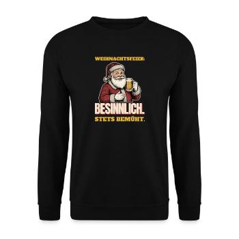Weihnachtsfeier: Besinnlich. Stets bemüht. - Unisex Pullover - Schwarz - Vorne - Alina (178cm) & Michal (187cm)