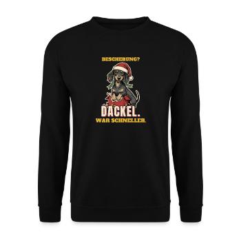 Bescherung? Dackel. War schneller. - Unisex Pullover - Schwarz - Vorne - Alina (178cm) & Michal (187cm)