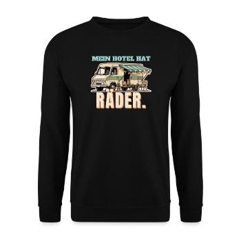 Campervan - Hotel mit Rädern - Unisex Pullover - Schwarz - Vorne - Alina (178cm) & Michal (187cm)