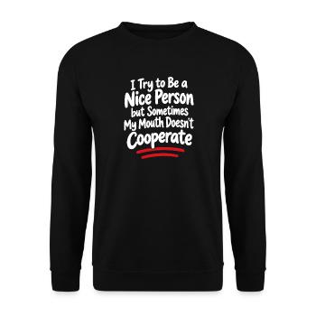 Ehrlicher Mund-Sarkasmus-Zitat-Tee - Unisex Pullover - Schwarz - Vorne - Alina (178cm) & Michal (187cm)