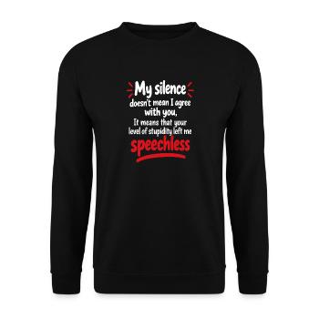 Sprachloser Comeback-Tee - Unisex Pullover - Schwarz - Vorne - Alina (178cm) & Michal (187cm)