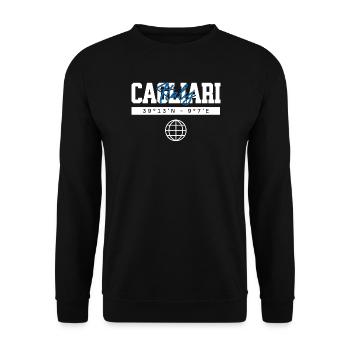 Cagliari Italien Koordinaten Reise Souvenir - Unisex Pullover - Schwarz - Vorne - Alina (178cm) & Michal (187cm)
