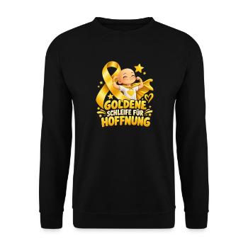 Goldene Schleife für Hoffnung – Kinderkrebs Bewuss - Unisex Pullover - Schwarz - Vorne - Alina (178cm) & Michal (187cm)