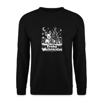 Frohe Weihnachten Rentier Baum Motiv - Unisex Pullover - Schwarz - Vorne - Alina (178cm) & Michal (187cm)