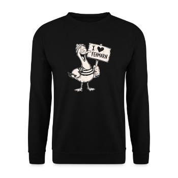 I Love Fehmarn Duck - Unisex Pullover - Schwarz - Vorne - Alina (178cm) & Michal (187cm)