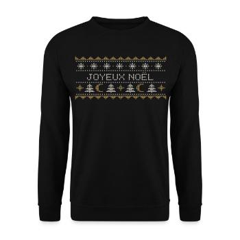 Himmlischer Weihnachtspullover – Gestrickter Mond und Sterne - Unisex Pullover - Schwarz - Vorne - Alina (178cm) & Michal (187cm)