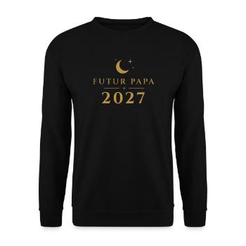 Zukünftiger Vater 2027 – Ankündigung der goldenen Mond-Schwangerschaft - Unisex Pullover - Schwarz - Vorne - Alina (178cm) & Michal (187cm)