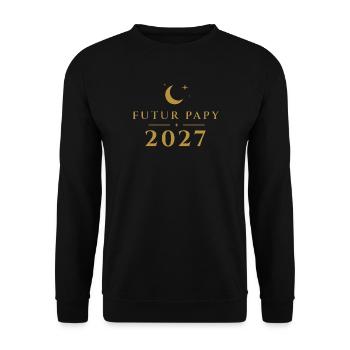 Zukünftiger Opa 2027 – Ankündigung der Golden Moon-Schwangerschaft - Unisex Pullover - Schwarz - Vorne - Alina (178cm) & Michal (187cm)