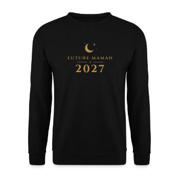 Werdende Mutter 2027 – Ankündigung der Golden Moon-Schwangerschaft - Unisex Pullover - Schwarz - Vorne - Alina (178cm) & Michal (187cm)