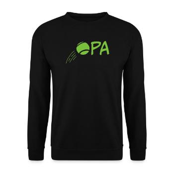 Opa mit Tennisball – Hellgrün - Unisex Pullover - Schwarz - Vorne - Alina (178cm) & Michal (187cm)