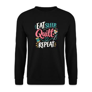 Eat Sleep Quilt Wiederholen Lustiger Quilt-Humor - Unisex Pullover - Schwarz - Vorne - Alina (178cm) & Michal (187cm)