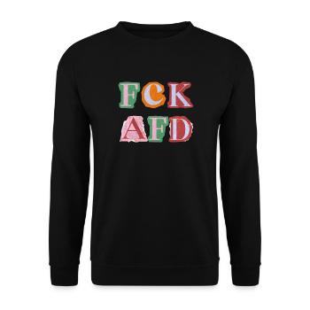 FCK AFD ERPRESSERBRIEF BUCHSTABEN, FCK NZS, NO NZS - Unisex Pullover - Schwarz - Vorne - Alina (178cm) & Michal (187cm)