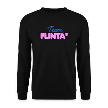 TEAM FLINTA LILA SCHRIFT FEMINISMUS QUEER  - Unisex Pullover - Schwarz - Vorne - Alina (178cm) & Michal (187cm)