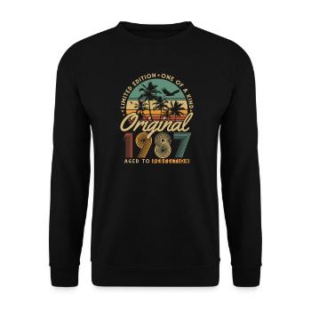 Original 1987 Jahrgang Geburtstag Retro Geschenk - Unisex Pullover - Schwarz - Vorne - Alina (178cm) & Michal (187cm)